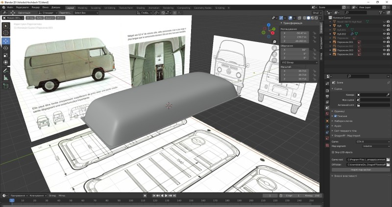 Dann begann ich, ein 3D Modell des Hochdachs zu erstellen.
